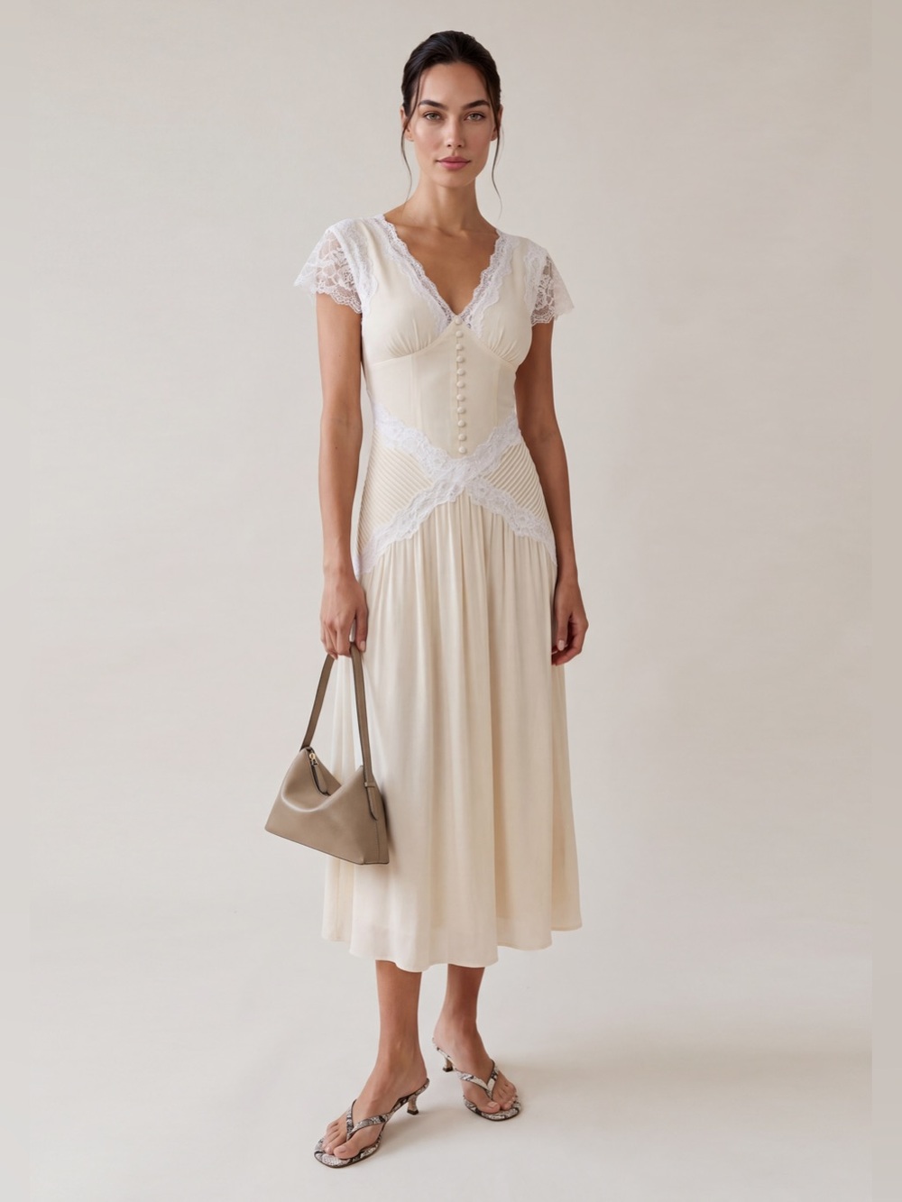 Few Moda o.p.t Viana Lace-Trim Ivory Midi Dress